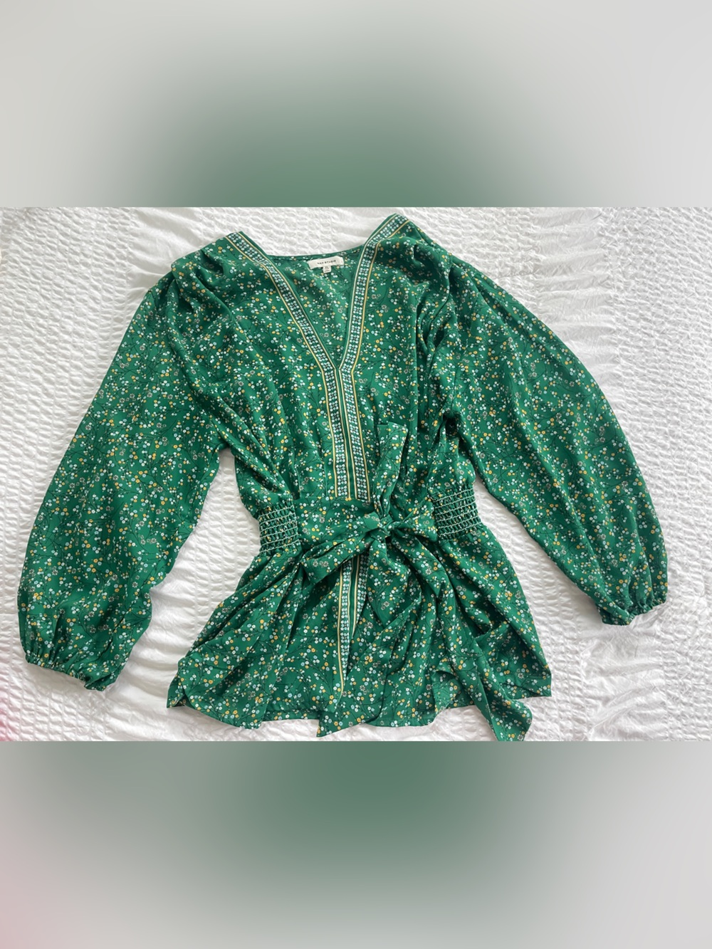 Max Studio Green Floral Tie-Front Women's Top